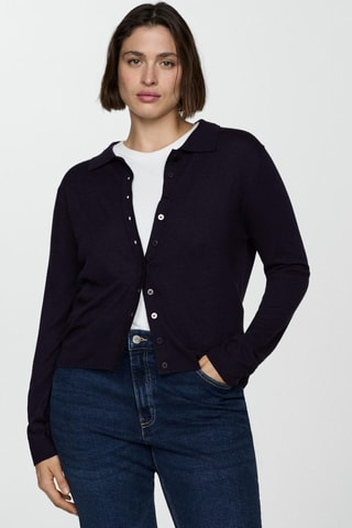 Cardigan col polo - Bleu nuit