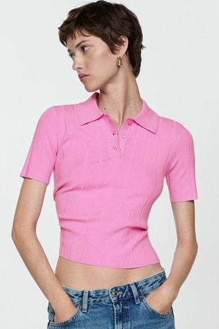 T-shirt col polo - Rose