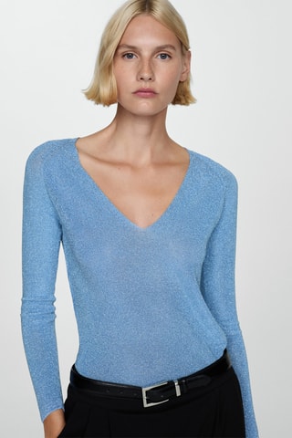 Pull-over Lurex col V - Bleu