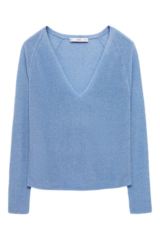 Pull-over Lurex col V - Bleu