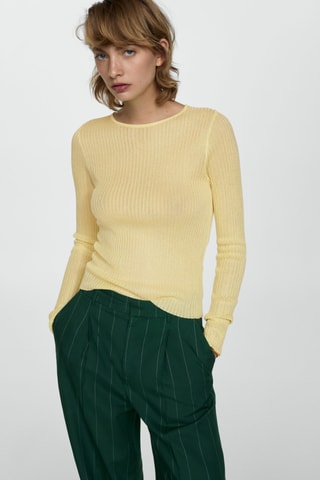 Pull-over maille côtelée fine - Jaune