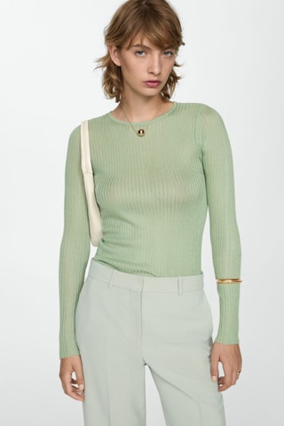 Pull-over maille côtelée fine - Vert