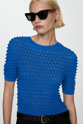 Pull-over texturé manches courtes - Bleu