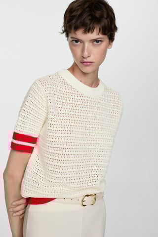 Pull-over ajouré à rayures - Écru