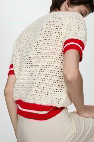 Pull-over ajouré à rayures - Écru