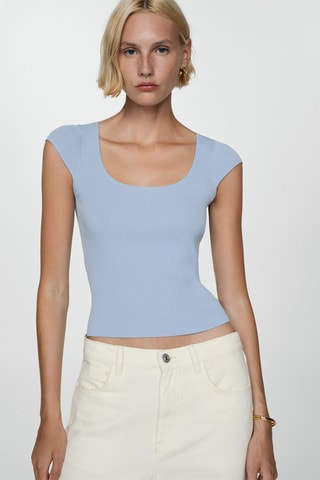 Top maille côtelée fine - Bleu