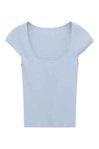 Top maille côtelée fine - Bleu