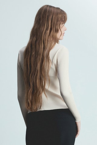 Cardigan maille côtelée fermeture agrafes - Crème