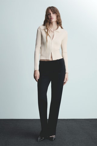 Cardigan maille côtelée fermeture agrafes - Crème
