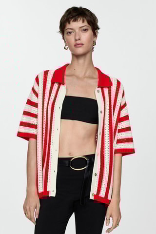 Cardigan ajouré rayures - Rouge