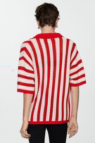 Cardigan ajouré rayures - Rouge