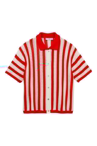 Cardigan ajouré rayures - Rouge