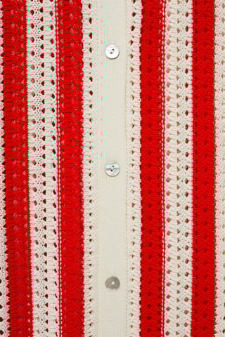 Cardigan ajouré rayures - Rouge