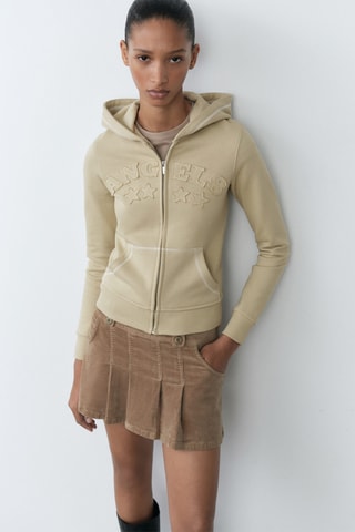 Sweat-shirt coton message brodé - Beige