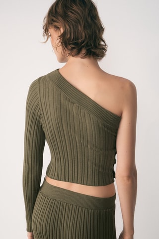 Pull-over asymétrique côtelé - Kaki
