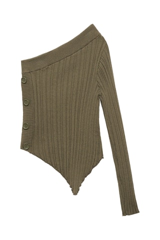 Pull-over asymétrique côtelé - Kaki