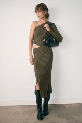 Pull-over asymétrique côtelé - Kaki