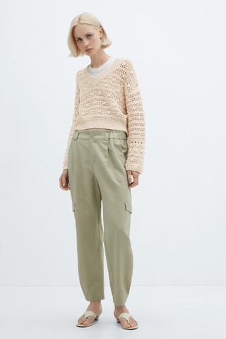 Pull-over maille ajourée col V - Beige
