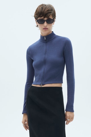 Cardigan col montant fermeture éclair - Bleu