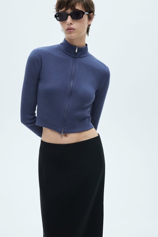 Cardigan col montant fermeture éclair - Bleu