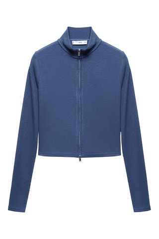 Cardigan col montant fermeture éclair - Bleu