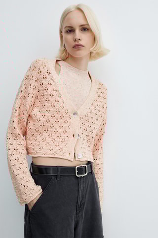 Cardigan maille ajourée - Rose