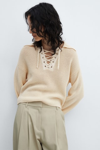 Pull-over col V cordon - Crème