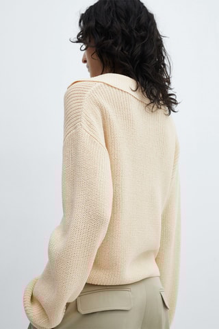 Pull-over col V cordon - Crème