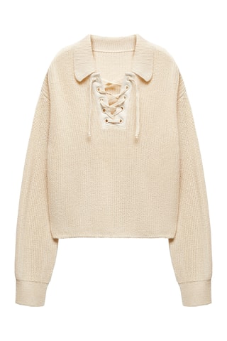 Pull-over col V cordon - Crème