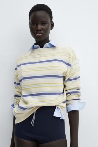 Pull-over rayé col rond - Beige