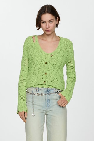 Cardigan détails ajourés - Vert