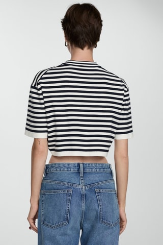 Pull-over crop à rayures - Bleu marine