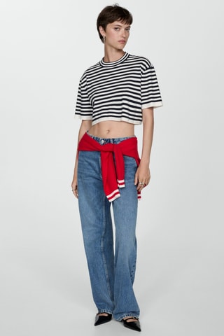 Pull-over crop à rayures - Bleu marine