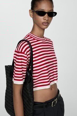 Pull-over crop à rayures - Rouge