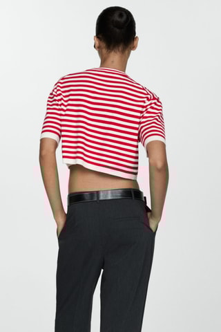 Pull-over crop à rayures - Rouge