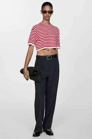 Pull-over crop à rayures - Rouge