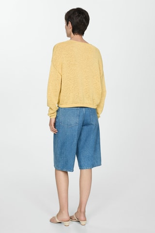 Pull-over maille fine col V - Jaune