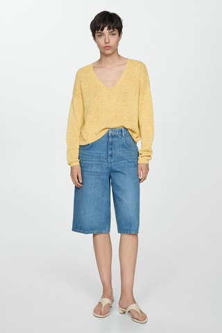 Pull-over maille fine col V - Jaune