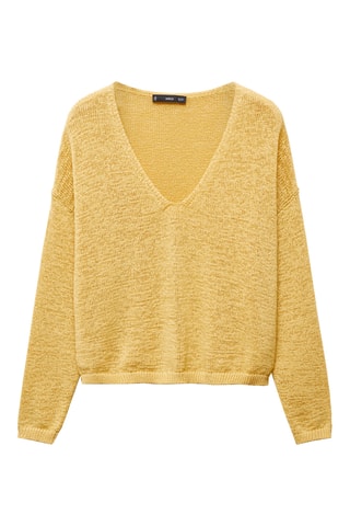 Pull-over maille fine col V - Jaune