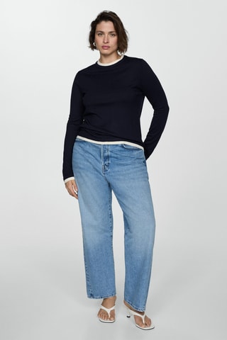 Pull-over maille fine liserés contrastés - Bleu