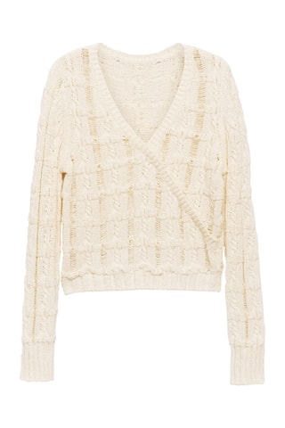 Pull-over maille lâche col V - Crème