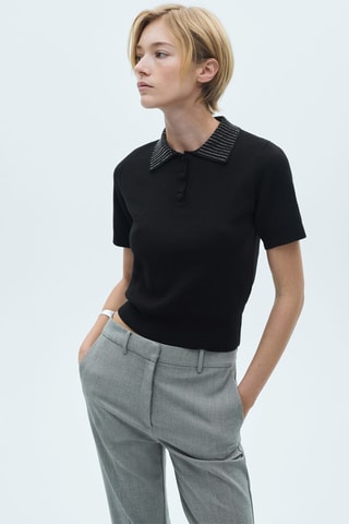 Polo maille col strass - Noir
