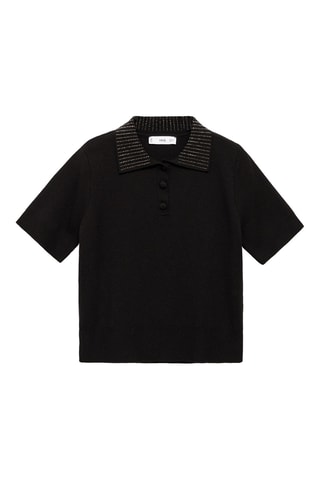 Polo maille col strass - Noir