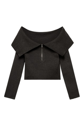 Pull-over épaules dénudées fermeture éclair - Gris