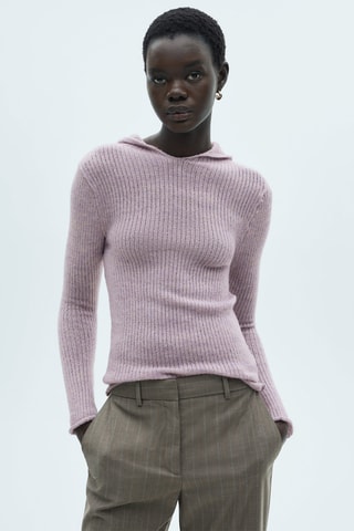 Pull-over maille côtelée capuche - Violet