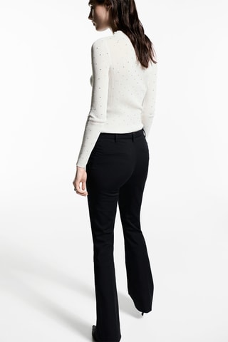 Pull-over maille côtelée détail strass - Crème
