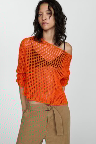 Pull en maille ajourée - Orange
