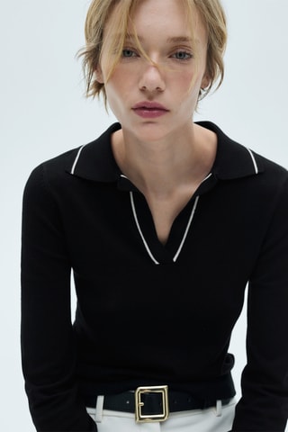 Pull-over maille col polo - Noir