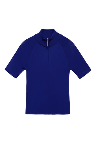 Pull-over manches courtes fermeture éclair - Bleu