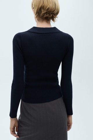 Pull-over maille côtelée boutons - Bleu nuit